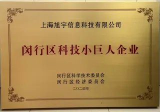 旭宇科技闵行区科技小巨人企业证书